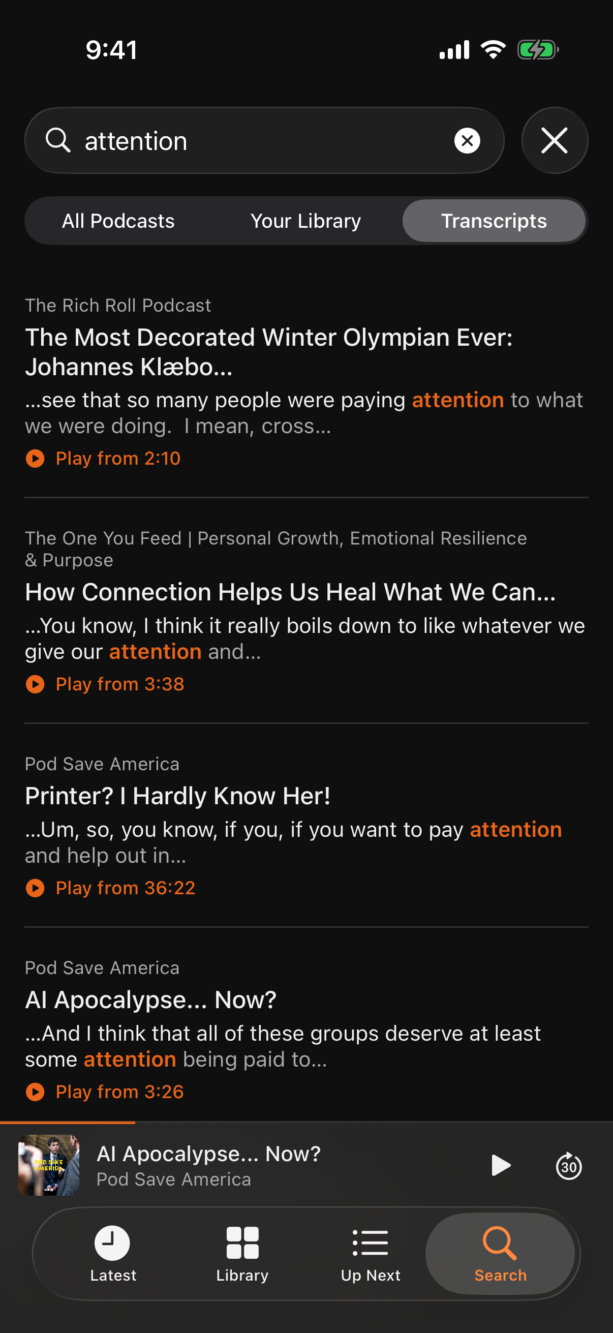 Searching across shows, episodes and transcripts