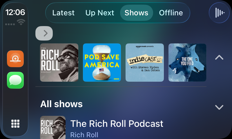 Your shows on a car screen, as a shelf of covers